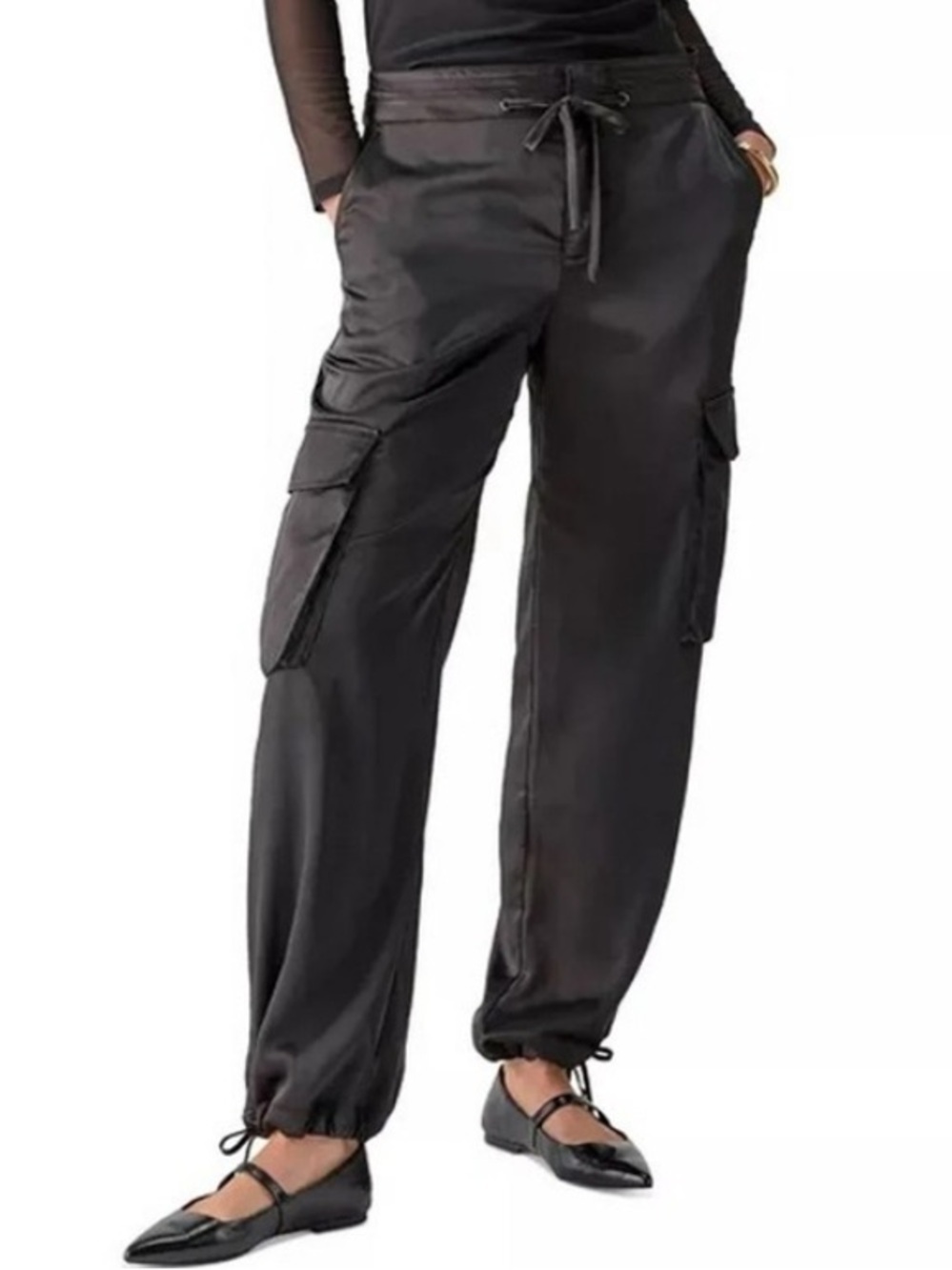 Sanctuary BLACK Women's Eve Semi-High-Rise Satin Cargo Pants, Size 26 NWOT
